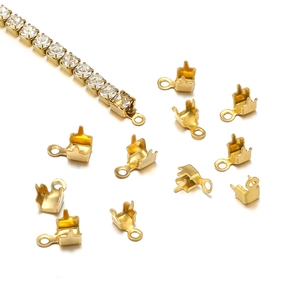 18k gold plated stainless steel rhinestone chain with ten metal lobster clasp connectors