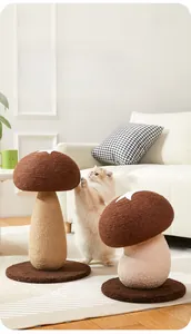 Detail of mushroom cat scratcher featuring sisal poles and star-decorated plush caps