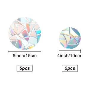 Detailed size chart for 6 and 4 inch round rainbow prism static window film sets