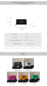 Detailed size chart for skull wallet showing 21x11x3cm dimensions and PU leather specs