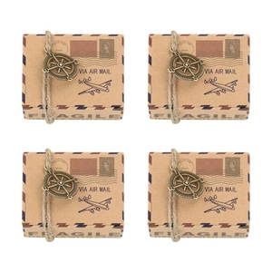Vintage kraft paper candy boxes in air mail envelope style with compass charms