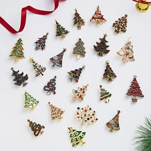 Christmas Tree Brooch Alloy Enamel Rhinestone Sparkling Festive Breastpin Jewelry Ornament Gift For Women Men