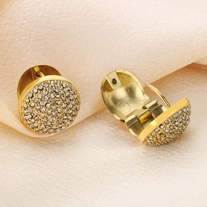 Pave diamond 18K gold plated stainless steel round hoop earrings for women jewelry