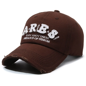 Retro washed cotton baseball cap in dark brown with Aries towel embroidery