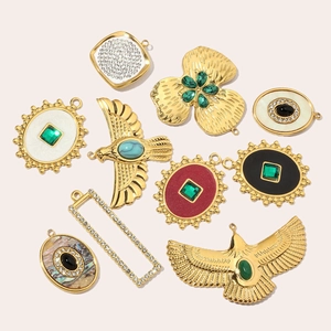 Eagle and floral natural stone stainless steel pendants with gold plating and rhinestones