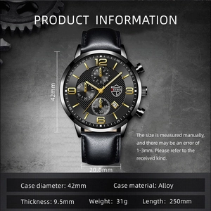 Vue détaillée de la montre à quartz avec bracelet en cuir et cadran texturé de 42mm