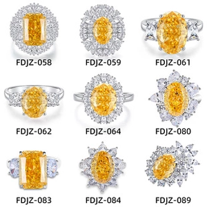 Grid view of various S925 silver rings with oval and rectangular yellow gemstones