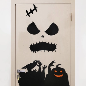 Halloween Jack Skellington silhouette felt door stickers set with pumpkin and crow