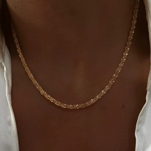 Chain Necklace 18K Gold Plated Stainless Steel Gypsophila Textured Retro Vintage Style Jewelry For Women Men