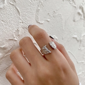 Minimalist S925 sterling silver open ring with irregular lava texture finish