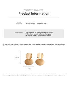 Detail view of oval brushed metal drop earrings with dimensions 4.3cm by 3.1cm and 17.3g weight