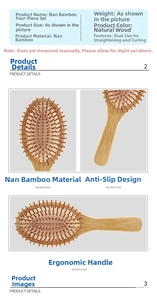 Dettaglio spazzola per capelli in bambù con manico ergonomico e cuscinetto massaggiante