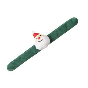 Soft plush Santa Claus slap bracelet on a green wristband for Christmas holiday gifts