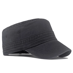 Detail of grey washed cotton cadet hat showing reinforced stitching and metal eyelets