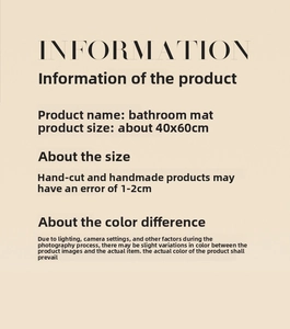 Detailed size specifications for 40x60cm bathroom mat showing dimensions and product info