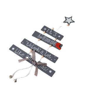 Christmas tree wooden door hanging decor with bow, bells and festive message