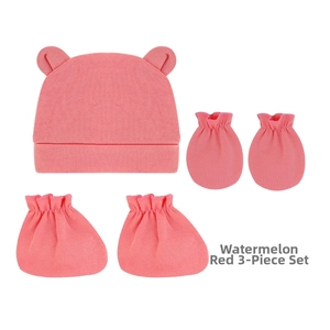 Ensemble bébé rouge pastèque 3 pièces avec bonnet à oreilles d'ours et moufles