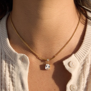 18K Vergoldet Edelstahl Rechteck Strass Anhänger Halskette Für Damen Minimalistisch Elegant Täglich Schmuck Geschenk