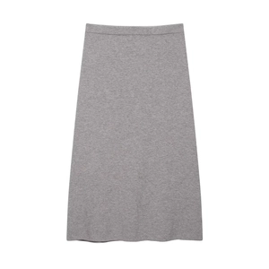 Jupe midi en tricot gris pour femme avec taille élastique et coupe droite minimaliste