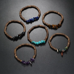 Bohemian natural crushed stone and coconut shell bead bracelets for women in vintage style