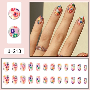 Set di 24 unghie finte floreali arcobaleno con motivi floreali colorati estivi