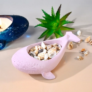 Pink whale-shaped decorative tray with shells, minimalist resin storage for home decor