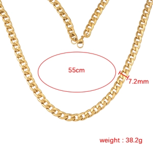 Golden 55cm stainless steel Cuban link necklace with 7.2mm width for men and women