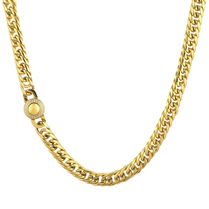 Golden 9mm double-weave stainless steel Cuban chain necklace with iced-out CNC diamond clasp