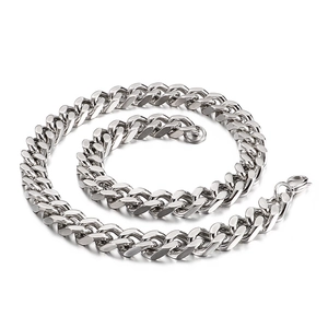 Men's silver stainless steel Cuban link chain necklace in street fashion hip hop style
