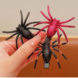 Glitzernde Spinnen-Haarspangen für Halloween in Schwarz, Rot und Orange für Mädchen-Partys