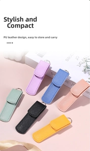 Detailed view of colorful PU leather storage cases for ear pick sets with metal rings