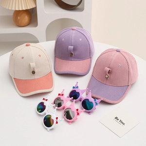 Casquette de Baseball en Velours Côtelé pour Enfants Avec Lunettes de Soleil Amovibles Oreilles de Chat Patchwork Douce et Chaude