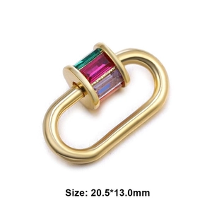 Detail view of 20.5mm oval screw clasp with colorful green and purple crystals for jewelry