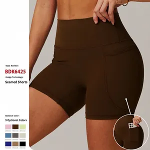 Women High Waisted Yoga Shorts with Pockets Quick Dry Tummy Control Athletic Workout Running Biker Bottoms Nylon Blend