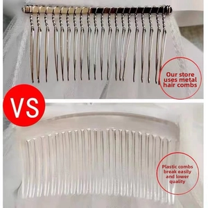 Comparison showing durable metal hair comb detail versus fragile plastic version for veils