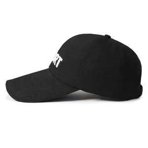 Classic black cotton baseball cap with long brim and white SPORT text for sun protection