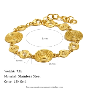 Bracelet en acier inoxydable plaqué or 18 carats avec pendentif spirale et dimensions
