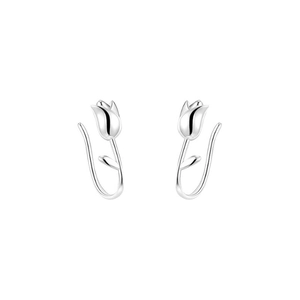 Elegant polished silver tulip flower stud earrings with a minimalist design for women