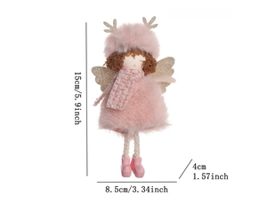 Detailed dimensions of pink plush Christmas angel ornament with height and weight specs