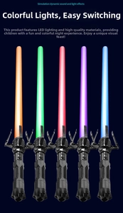 Detail of LED light saber toy featuring five vibrant colors and tactical black handle