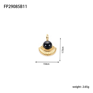 Detailed view of bohemian gold pendant with black gemstone and dimensions 1.72x1.54cm