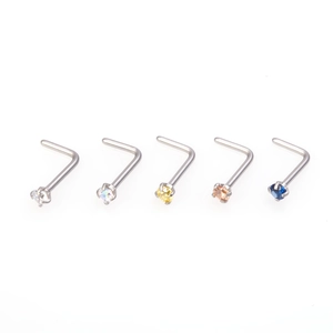 Piercings de nez en forme de L avec zircons colorés et monture minimaliste à 4 griffes