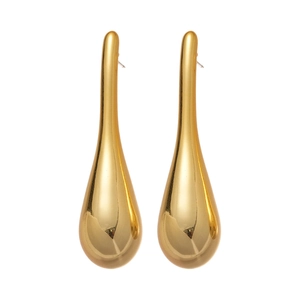 Chic golden metal teardrop pendant earrings with a minimalist sleek polished finish