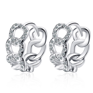 Minimalist silver Cuban link huggie hoop earrings with micro-paved cubic zirconia stones