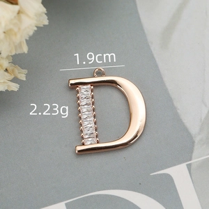Rose gold letter D pendant with white rectangle zircons for DIY jewelry making