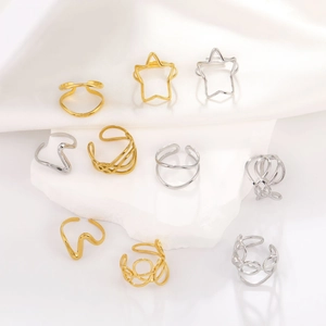 French Vintage Stainless Steel Ring Irregular Geometric Open Adjustable Ring 18k Gold Plated Rhinestone Unisex Fashion Jewelry