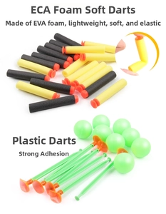 Dettaglio di freccette in schiuma EVA e proiettili a ventosa in plastica dal design leggero