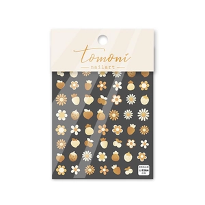 3D embossed nail stickers with milk tea tones featuring daisy flowers and fruit patterns