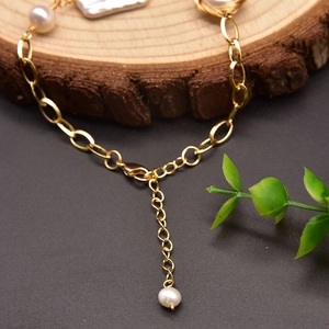Handmade baroque freshwater pearl bracelet with adjustable gold plated chain and lobster clasp