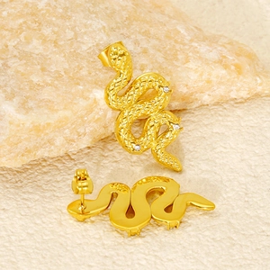 Snake Shaped Stud Earrings Stainless Steel 18K Gold Plated Rhinestone Inlay Retro Street Style Jewelry For Women Men